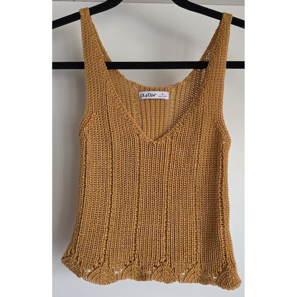 Aster Women's Tank Top Size S Sleeveless Gold Knitted Camisole